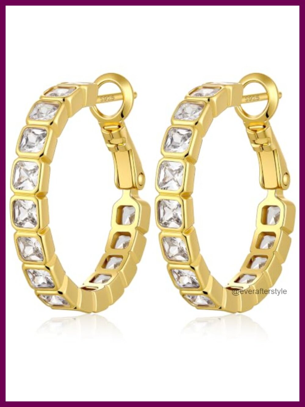 Chunky Hoop Earrings 14K Gold Plated 925 Sterling Silver Post Cubic Zirconia